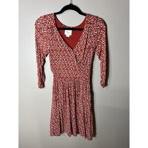 Anthropologie Maeve Dress Womens Small Red Orange Geo Print Fit & Flare